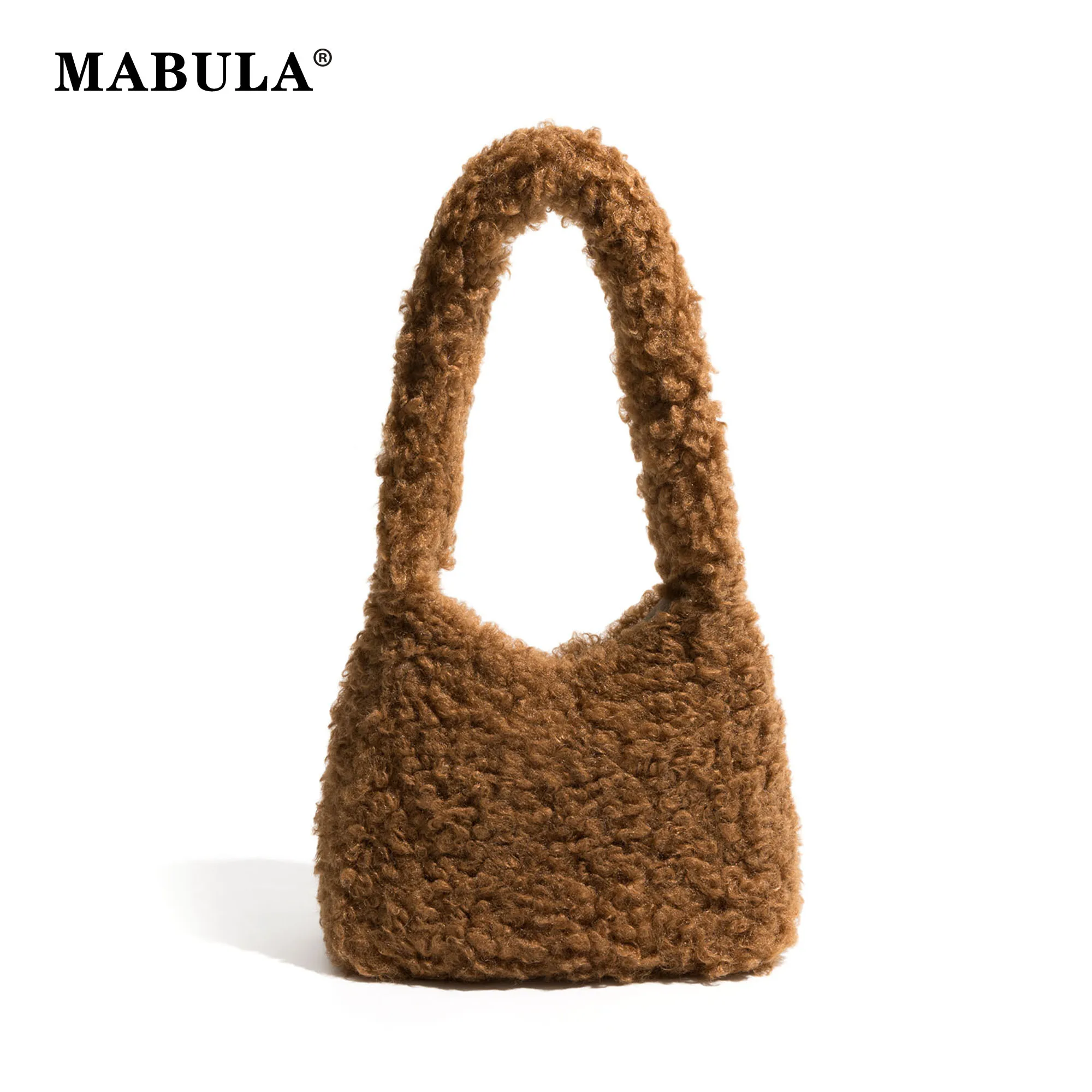 

MABULA Brown Furry Faux Fur Underarm Shoulder Bag 2023 Winter Trend Plush Female Top Handle Purse Fluffy Women Stachel Handbag