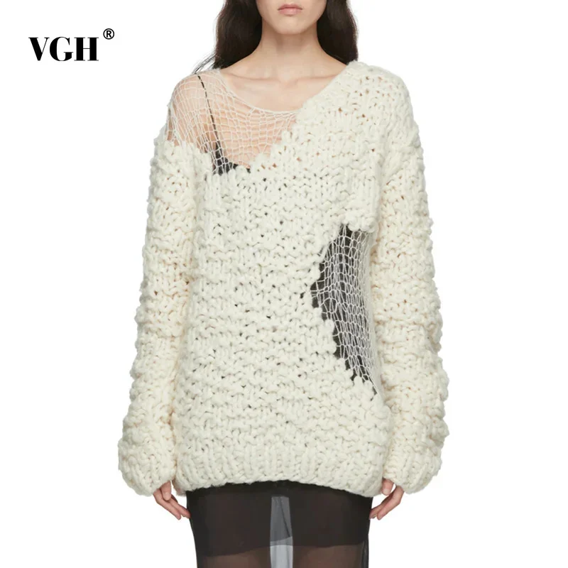 VGH Casual Beige Irregular Cut Out Women's Sweater Round Neck Long Sleeve Korean Fashion Loose Sweaters Female 2021 Autumn 2021
VGH Casual Beige Irregular Cut Out Women's Sweater Round Neck Long Sleeve Korean Fashion Loose Sweaters Female 2021 Autumn 2021