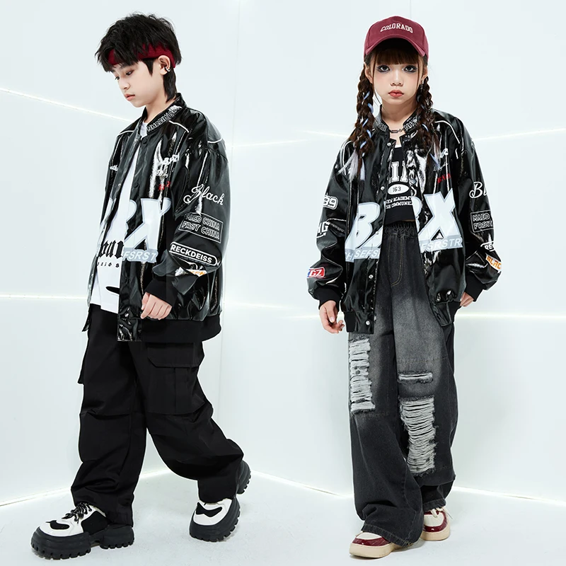 Boys Hip Hop Clothing Patchwork Leather Baseball Jacket Sweatpants Girls Streetwear Children Caro Pants Kids Jazz Clothes Sets
Boys Hip Hop Clothing Patchwork Leather Baseball Jacket Sweatpants Girls Streetwear Children Caro Pants Kids Jazz Clothes Sets