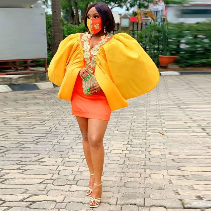 Yellow And Orange Short Prom Dresses V Neck Lace Appliques Evening Gowns With Puffy Sleeves Women Above Knee Formal Party Dress
Yellow And Orange Short Prom Dresses V Neck Lace Appliques Evening Gowns With Puffy Sleeves Women Above Knee Formal Party Dress