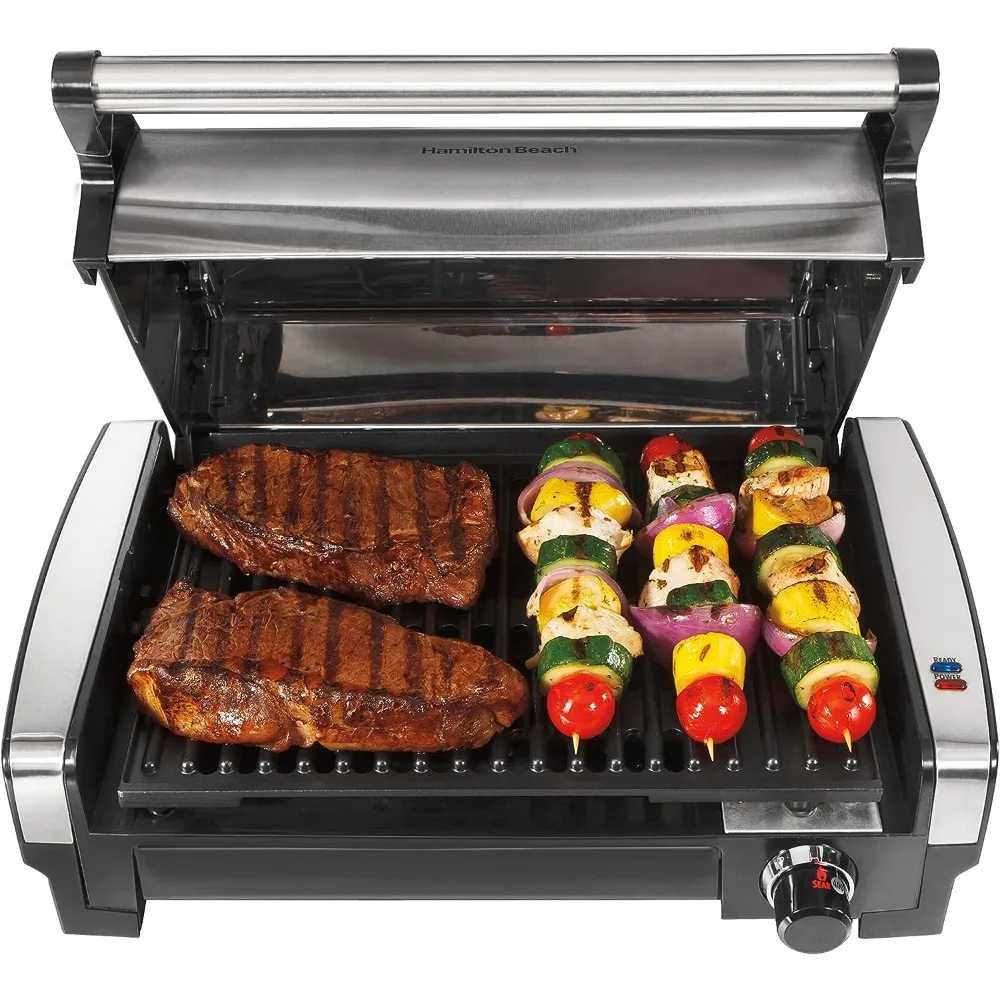 

Electric Indoor Searing Grill with Adjustable Temperature Control to 450F, Removable Nonstick Grate, 118 sq. in.Surface Serves 6