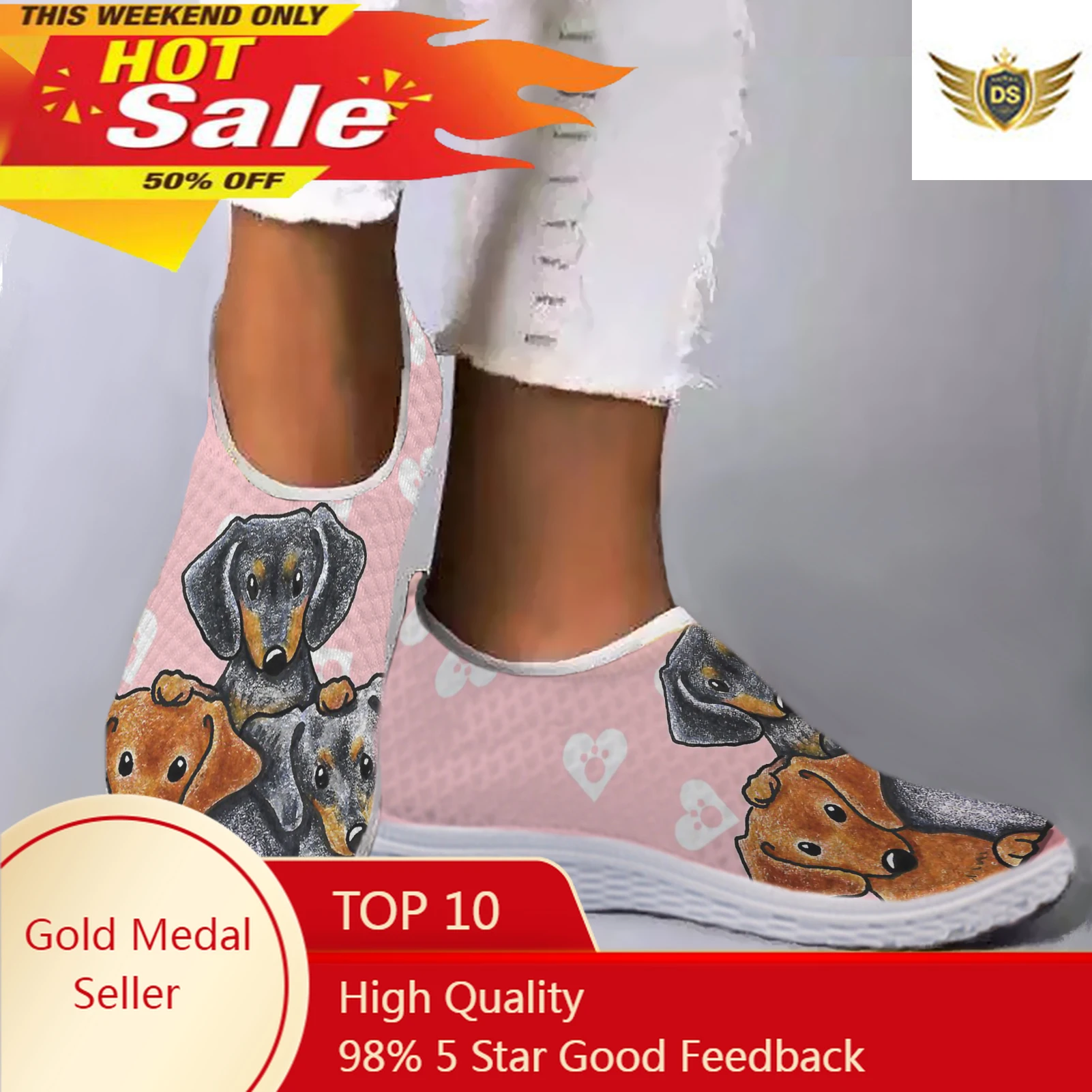 Fashion Cartoon Dachshund Print Lightweight Breathable Mesh Shoes Pink Heart Print Loafers Soft Casual Sneakers
Fashion Cartoon Dachshund Print Lightweight Breathable Mesh Shoes Pink Heart Print Loafers Soft Casual Sneakers