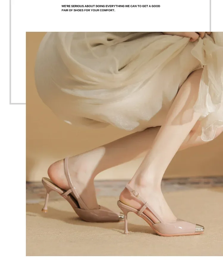 Fashion Square Toe Thin High Heels Women Metal Decoration Cover Toe Design Back Strap Patent Leather Heeled Sandals for Women 6 Sd4d90d93e01f4fafa1b5c39ac4aa57ad3