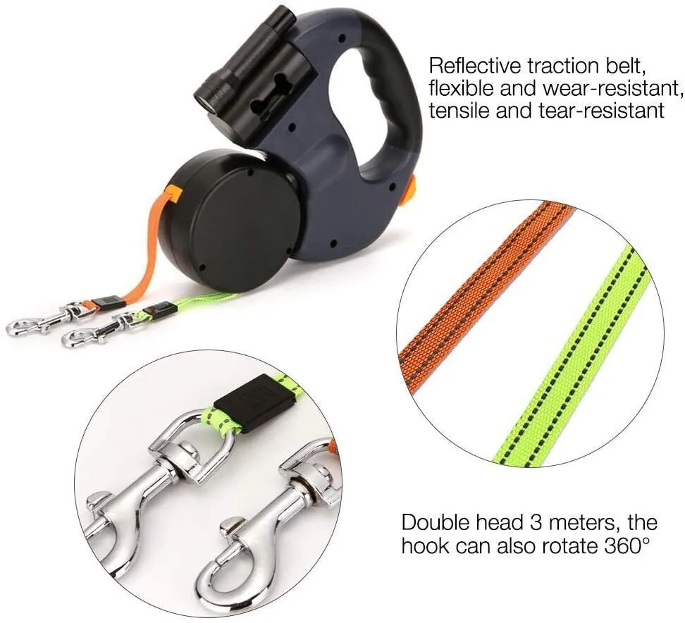 Retractable Pet Lead Leash 2 Dogs Double Rope Leashes with Flashlight Tangle Dual Doggie 360 Swivel No Tangle 3M Ropes: 3 - 5 Days Free Delivery Only UK Retractable Pet Lead Leash 2 Dogs Double Rope Leashes with Flashlight Tangle Dual Doggie 360 Swivel No Tangle 3M Ropes: 3 - 5 Days Free Delivery Only UK