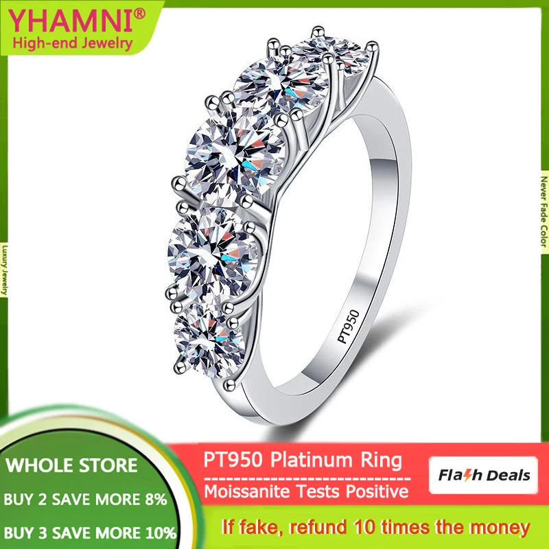 

NEW Luxury PT950 Platinum Total 5 Carat 5 Stones Sparkling Diamond Moissanite Rings for Women Bride Wedding Band Gift Jewelry