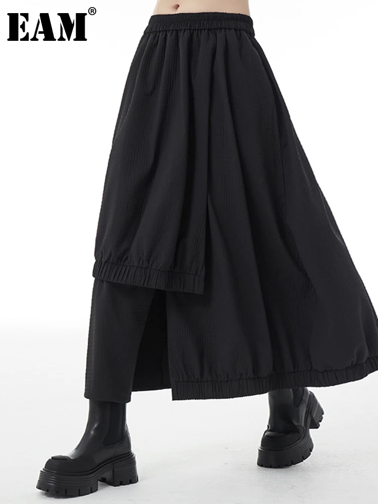 

[EAM] High Elastic Waist Black Irregular Hem Spliced Long Casual Half-body Skirt Women Fashion New Spring Autumn 2024 1DH4097