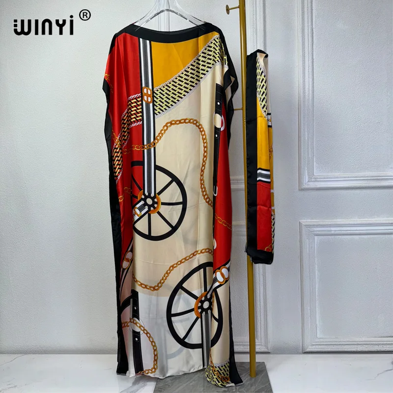 

WINYI 2024 New African Women Dashiki boho print muslim woman dubai Free Size Design With Scarf Maxi Loose African Elegant Dress