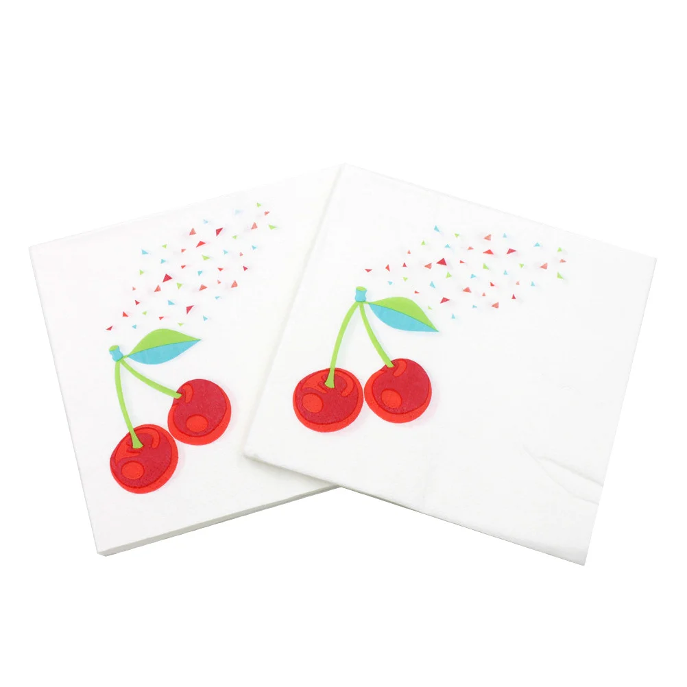 

20 Sheets Cherry Printing Napkin Fruit Napkin Colorful Tissue Prints Cocktail Paper Towels for Party Gathering Festival Home