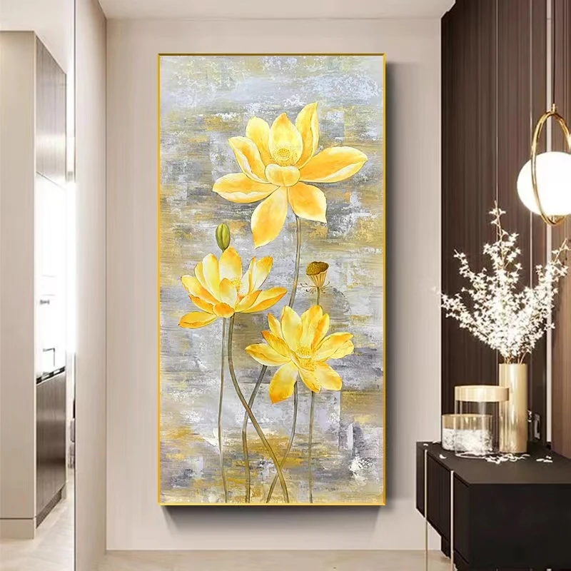 

Lotus Flower Oil Painting Retro Hallway Living Room Background Wall Decorative Painting Hand-painted Abstract Texture Painting