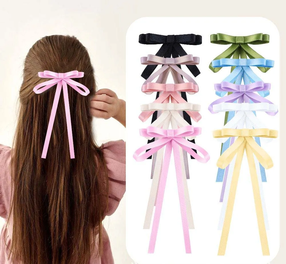 

40pc/lot 3.5" Satin Bow Hairpins Hairpin Women Girls Long Ribbon Hair Clips Long Tails Bowknot Barrettes Kids Hair Accessories