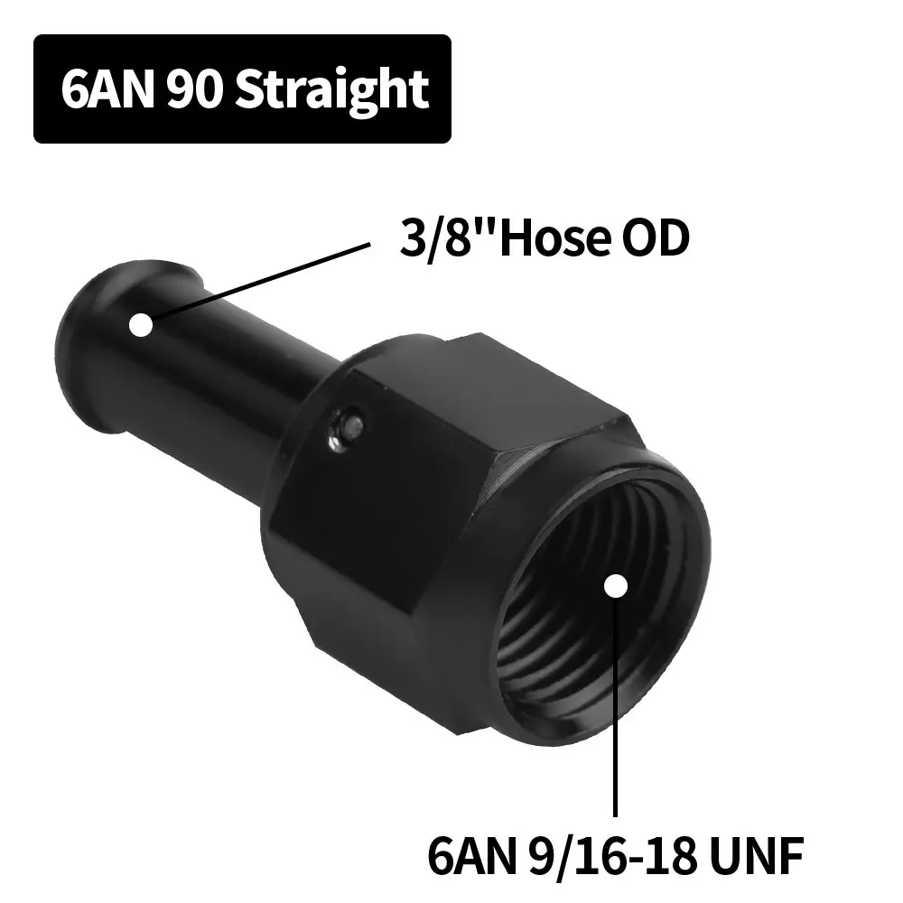 

Universal AN6 Female to 3/8" Barb 6AN Female to 5/16" Barb Straight 90 Degree Fuel Hose Swivel Fitting Adapter Aluminum Black