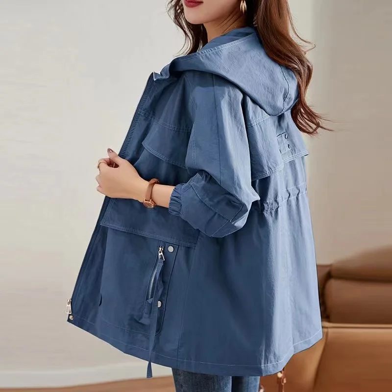 

Trench Coat Women 2024 New Spring Autumn Korean Mid Long Loose Women Overcoat Windbreaker Female Outerwear Basic Coat Lining