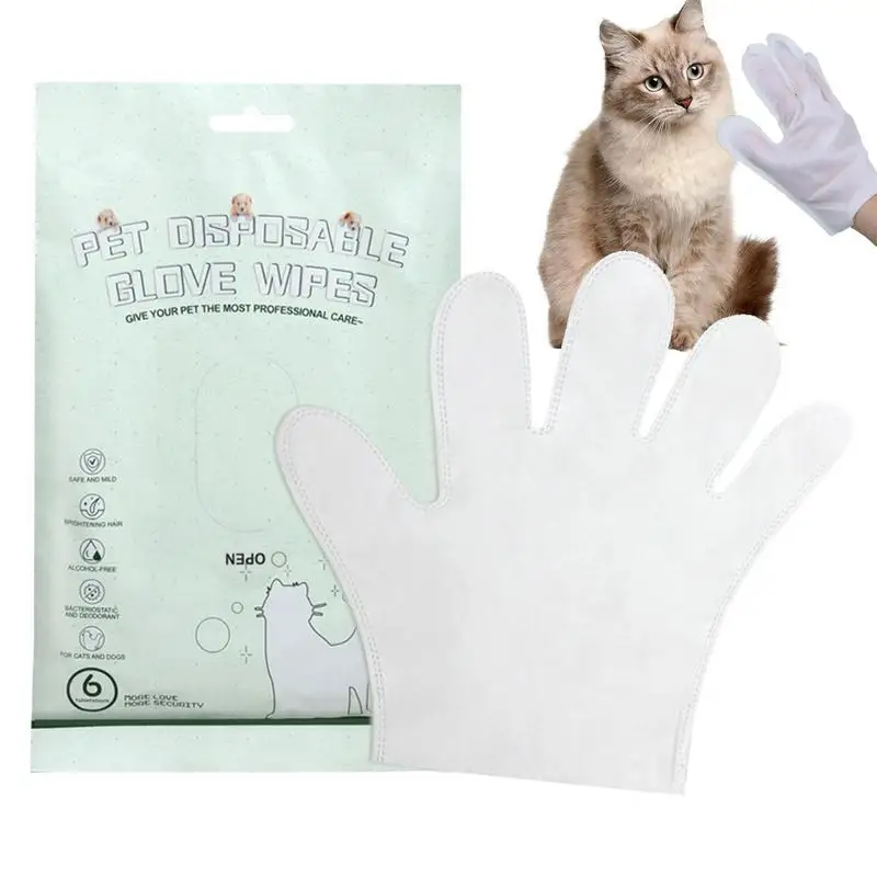 

Dog Body Wipes Cat Deodorant Cleaning And Hair Removal 6pcs Wet Wipes No Rinse Washing Gloves For Cat Cleaning Fur Ear Eye & Paw