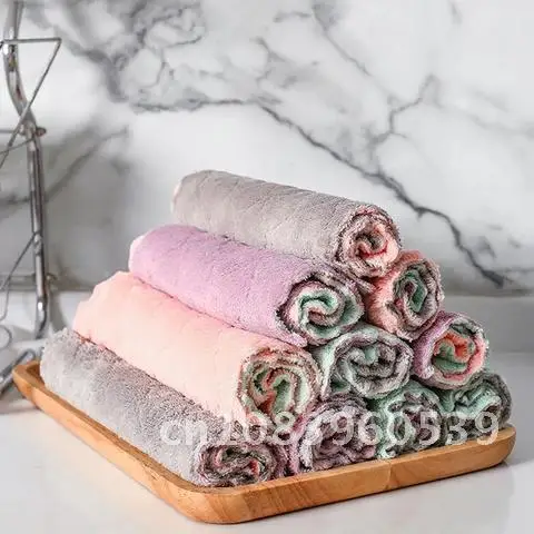 

Cleaning Towels Household Soft Dishcloth Absorbent Double-layer Rags Wiping 3/10/20pcs Microfiber