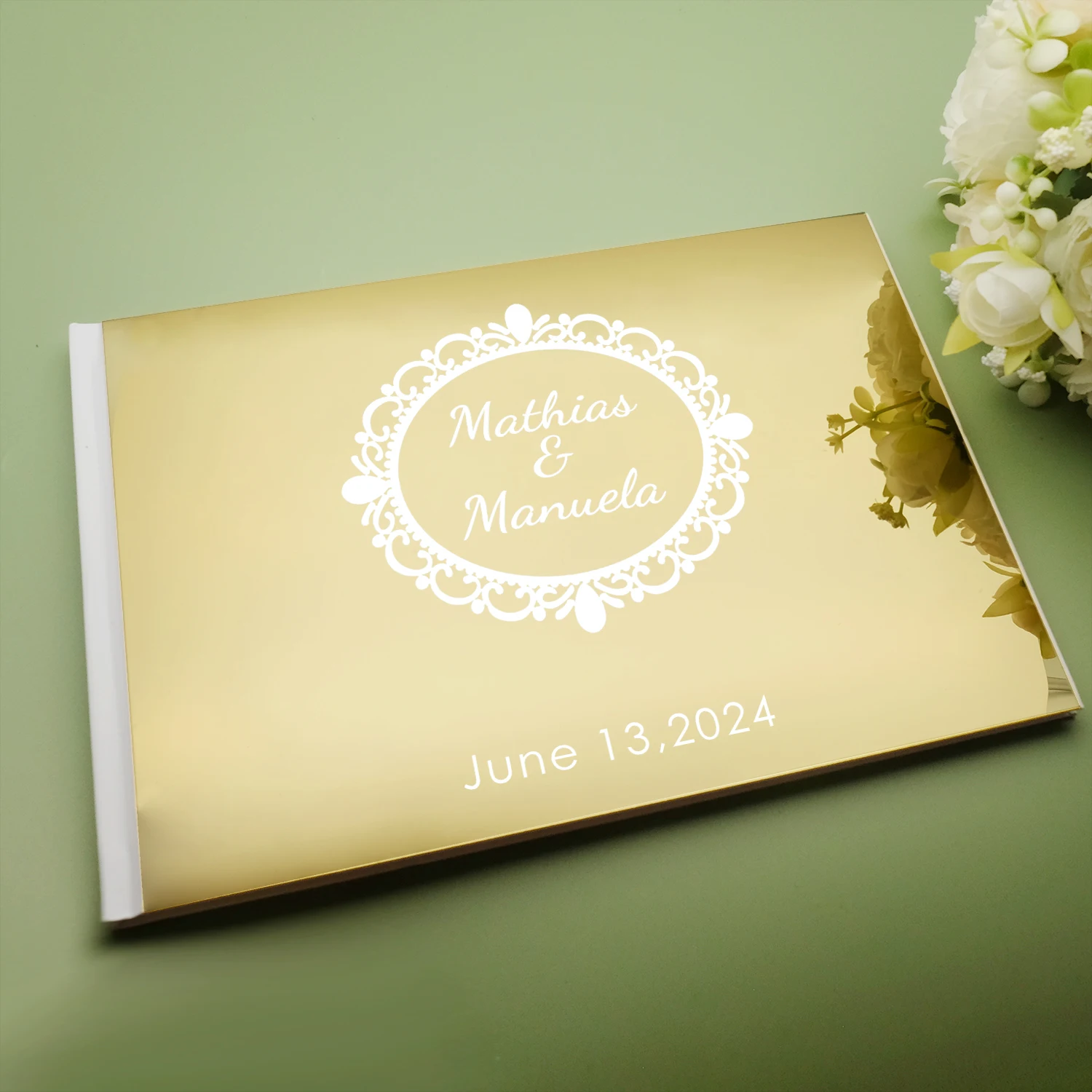 

Personalized Wedding Guestbook Custom Signature Guest Book Acrylic Mirror Wedding Baptism Book Engagement Sign Book Wedding Gift