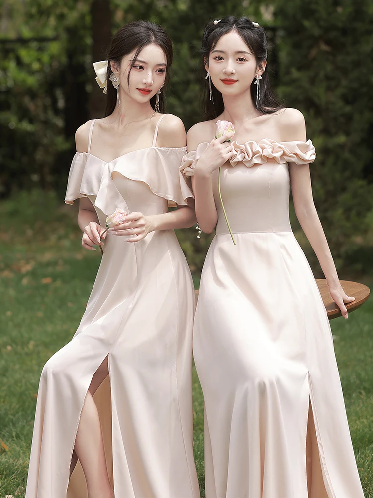 Champagne Satin Bridesmaid Dresses for Women Elegant Off Shoulder Slim A-Line Sisterhood Guest Gown Female Pretty Party Dress
Champagne Satin Bridesmaid Dresses for Women Elegant Off Shoulder Slim A-Line Sisterhood Guest Gown Female Pretty Party Dress