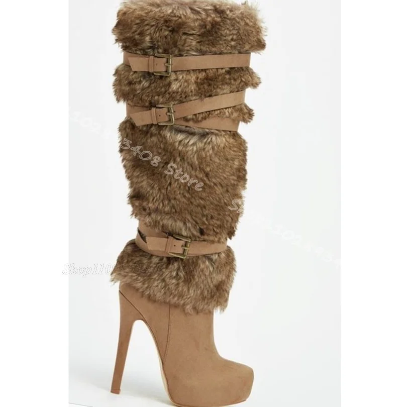 Khaki Flock Belt Buckle Decor Boots Round Toe Furry Platform Winter Party Warm Stiletto Women Boots 2024 Zapatos Para Mujere
Khaki Flock Belt Buckle Decor Boots Round Toe Furry Platform Winter Party Warm Stiletto Women Boots 2024 Zapatos Para Mujere