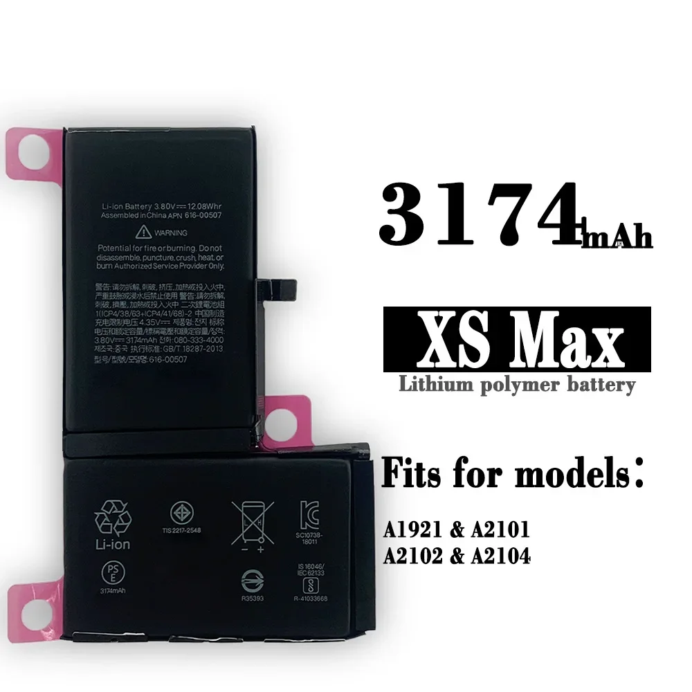 Аккумулятор для IPhone Xs Max A1921 A2101 A2102 A2104, сменный аккумулятор большой емкости на 3174 мАч
Аккумулятор для IPhone Xs Max A1921 A2101 A2102 A2104, сменный аккумулятор большой емкости на 3174 мАч