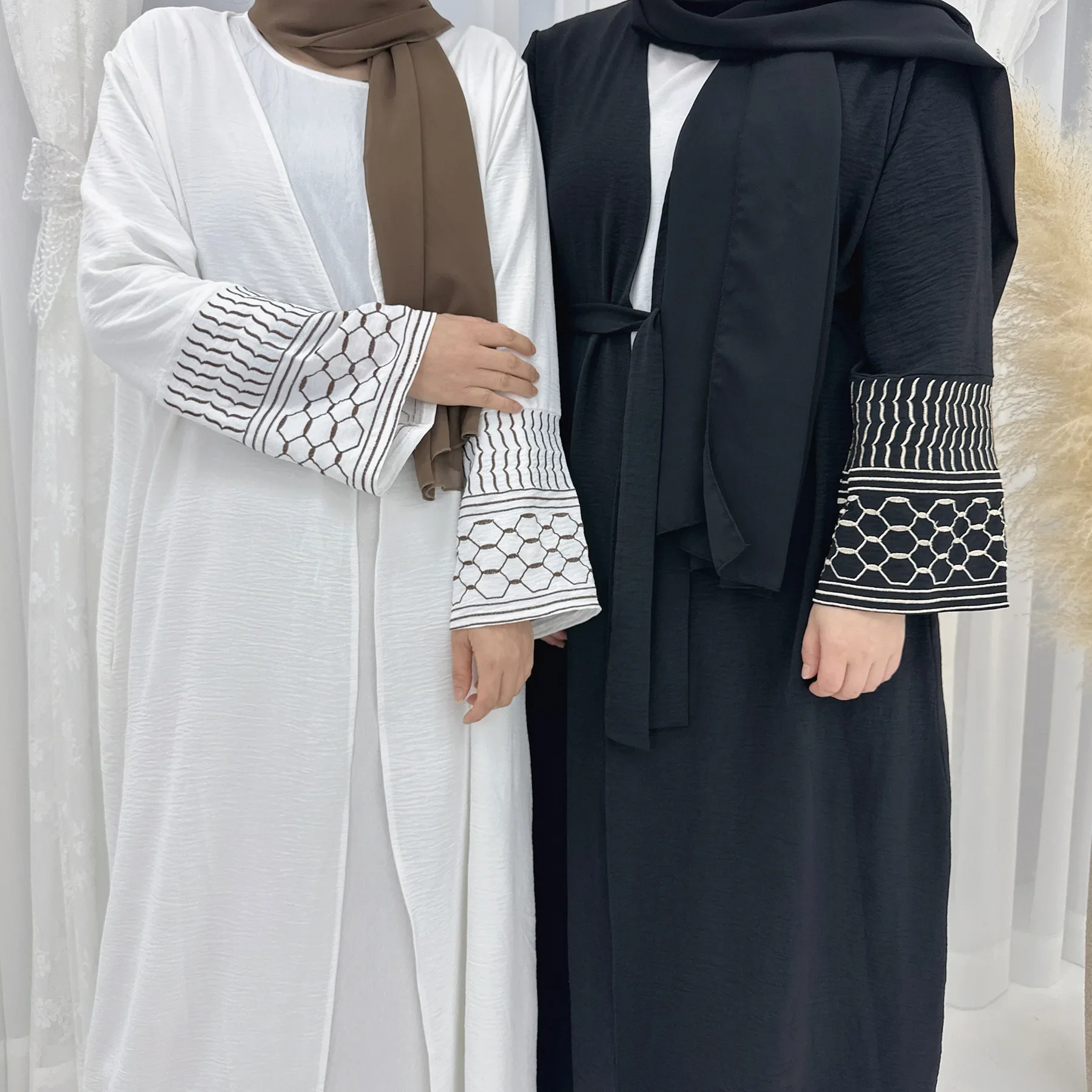 

Palestine Open Abaya Keffiyeh Embroidery Muslim Abayas for Women Dubai Luxury Turkey Islam Kimono Dress Kaftan Robe Ramadan Eid