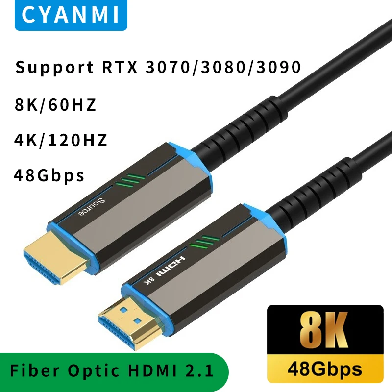 

CYANMI Optical Fiber 8K 60Hz HDMI 2.1-Compatible Cable 48Gbps 4K 120Hz 144Hz eARC HDR HDCP 2.2 2.3 HDTV PS5 Blu-ray Xbox PC TV