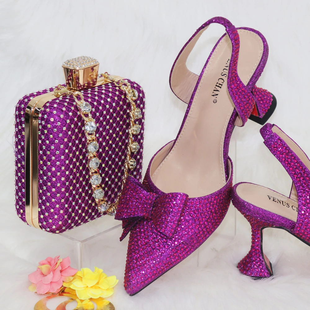 Italian Design Hot Selling Purple Color Nigerian Women Shoes and Bags Set With Butterfly-Kond Style Colorful Crystal Decoration
Italian Design Hot Selling Purple Color Nigerian Women Shoes and Bags Set With Butterfly-Kond Style Colorful Crystal Decoration