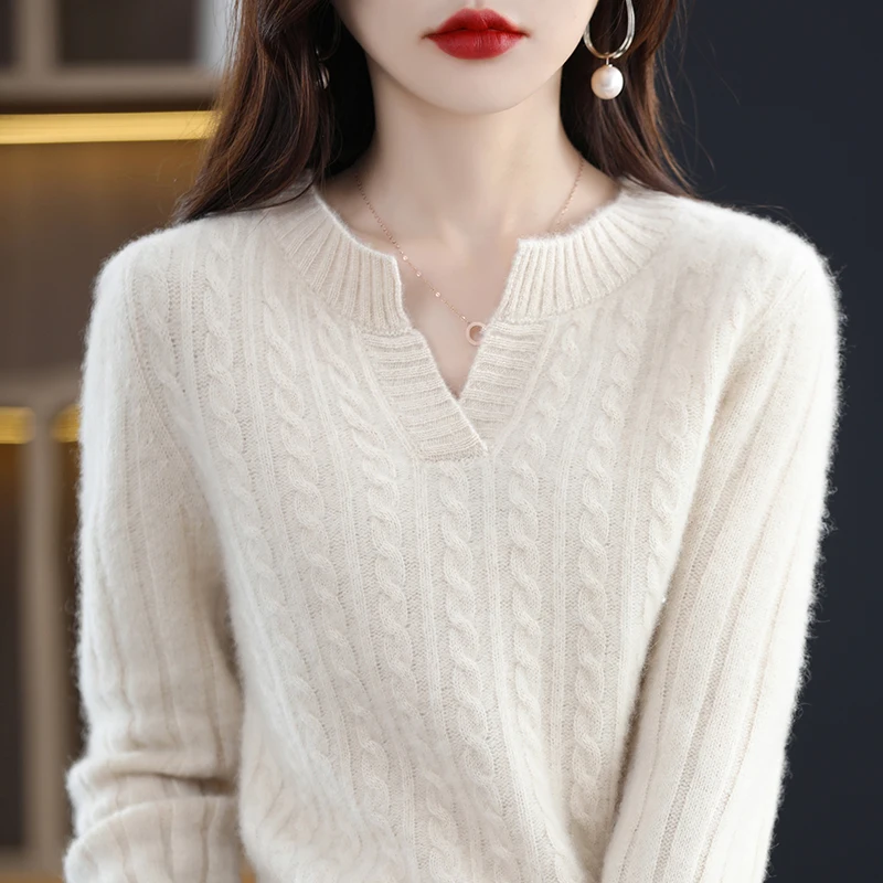 22 New sweater 100% Pure wool semi-open V Collar twisted knitted bottoming shirt women's autumn and winter cashmere sweater
22 New sweater 100% Pure wool semi-open V Collar twisted knitted bottoming shirt women's autumn and winter cashmere sweater