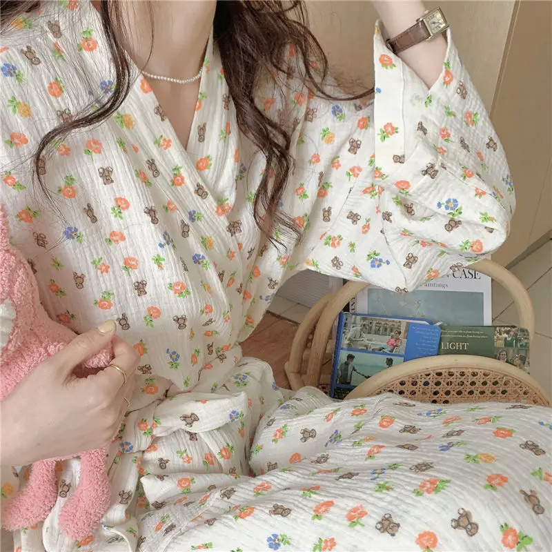 Women's Pajamas Home Clothes Night Dress Robe Long Sleeve Korea Woman Summer Offer Sleepwear Sexy Korean Attractive Nightwear Women's Pajamas Home Clothes Night Dress Robe Long Sleeve Korea Woman Summer Offer Sleepwear Sexy Korean Attractive Nightwear