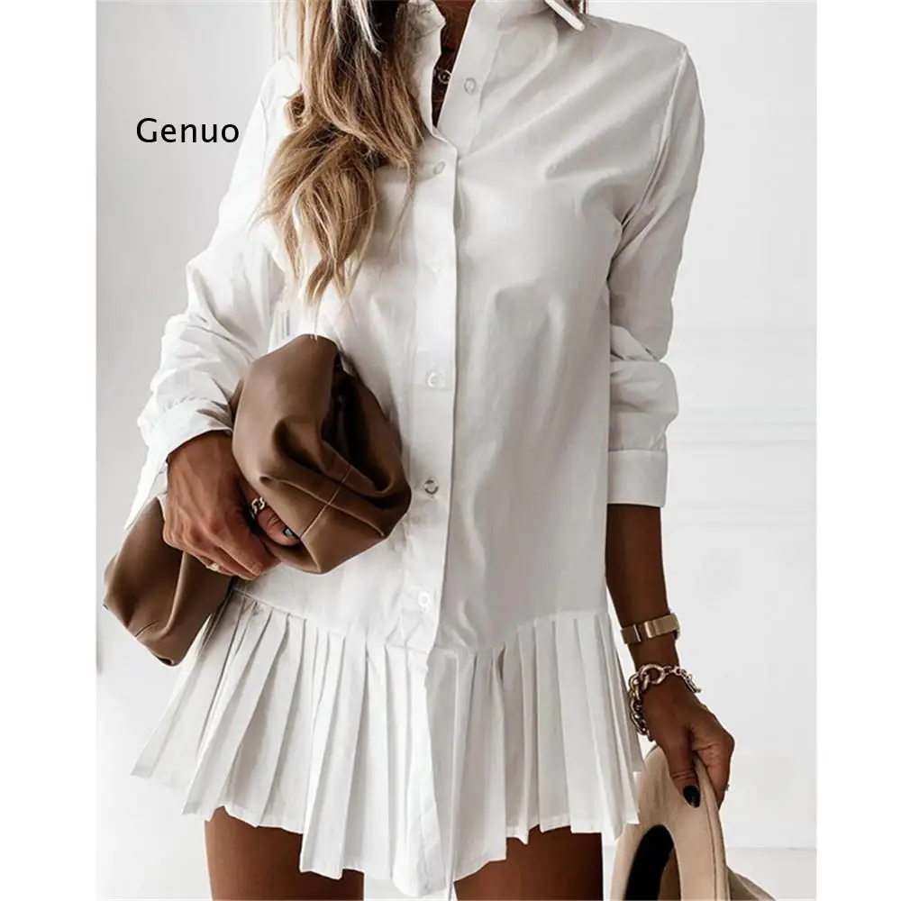 Woman Solid Color Shirt Dress Lapel Long Sleeve Pleated Single-Breasted Mini Dress Female Ladies Spring One-Piece Clothing
Woman Solid Color Shirt Dress Lapel Long Sleeve Pleated Single-Breasted Mini Dress Female Ladies Spring One-Piece Clothing