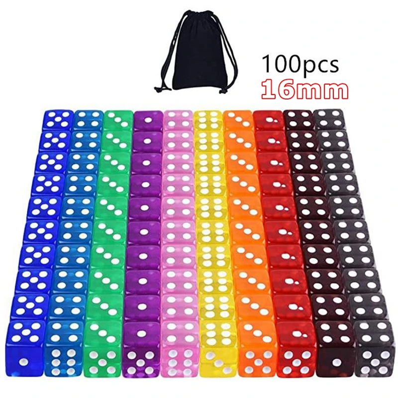 100pcs/pack 6 Sided Colors Acrylic Dice 16mm w/ Bag Solid Transparent Square Corner Round Corner High Quality Boutique Game Dice
100pcs/pack 6 Sided Colors Acrylic Dice 16mm w/ Bag Solid Transparent Square Corner Round Corner High Quality Boutique Game Dice