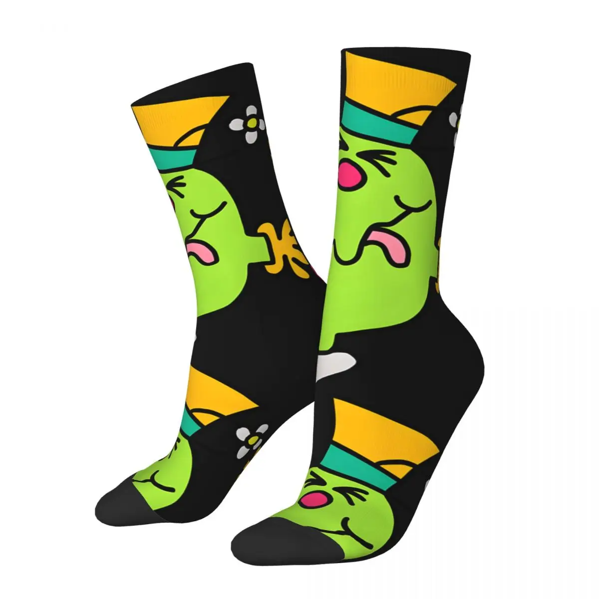 

Funny Crazy compression Green Sock for Men Hip Hop Harajuku L-Little Miss Happy Quality Pattern Printed Boys Crew Sock Casual