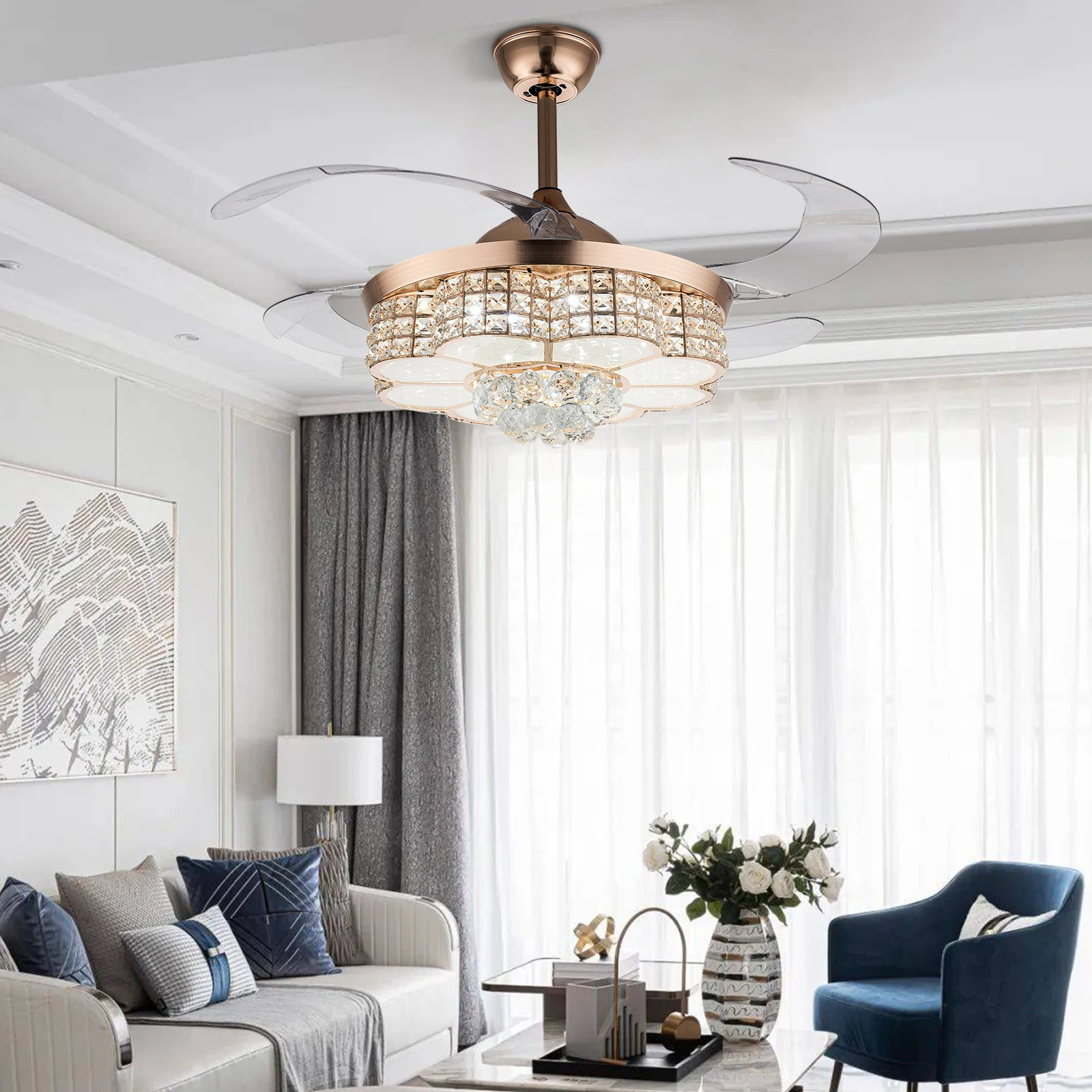 42 Inch Crystal Ceiling Fan with Lights and Remote Chandelier Fan Noise Free Indoor Fan for Living Room
42 Inch Crystal Ceiling Fan with Lights and Remote Chandelier Fan Noise Free Indoor Fan for Living Room