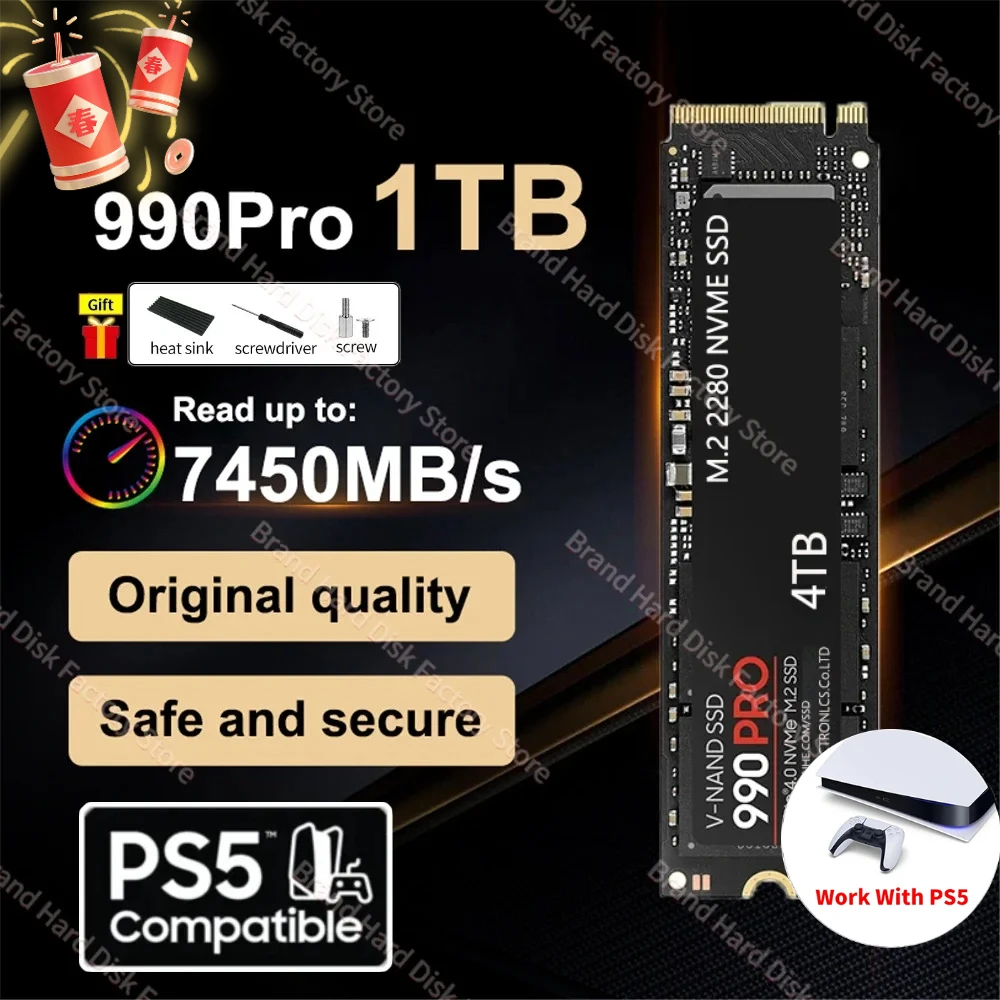 

2024 Original NVME M2 990 PRO SSD 1TB 2TB 4TB 8TB 2280 PCIe Gen 5.0 Hard Disk Internal Solid State for PlayStation 5 Laptop ps5