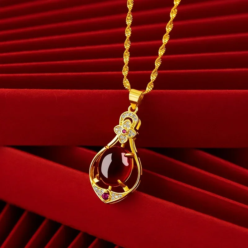 Water Drop Red Crystal Pendant Necklace Women 24K Real Gold Plated 45cm Woolen Chain Four-leaf Clover Ruby Pendant Women Gift
Water Drop Red Crystal Pendant Necklace Women 24K Real Gold Plated 45cm Woolen Chain Four-leaf Clover Ruby Pendant Women Gift