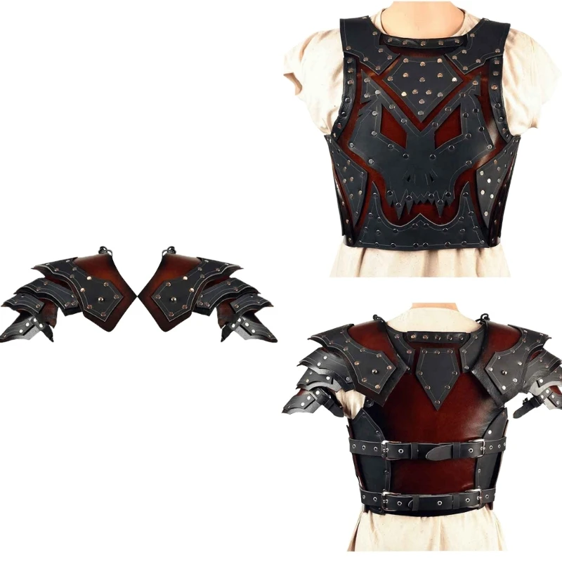 

Mens Leathers Medieval Punk Chest Vest Halloween Cosplays Archers Costume Adults Chest Body Armors Outfit Jerkins Coat