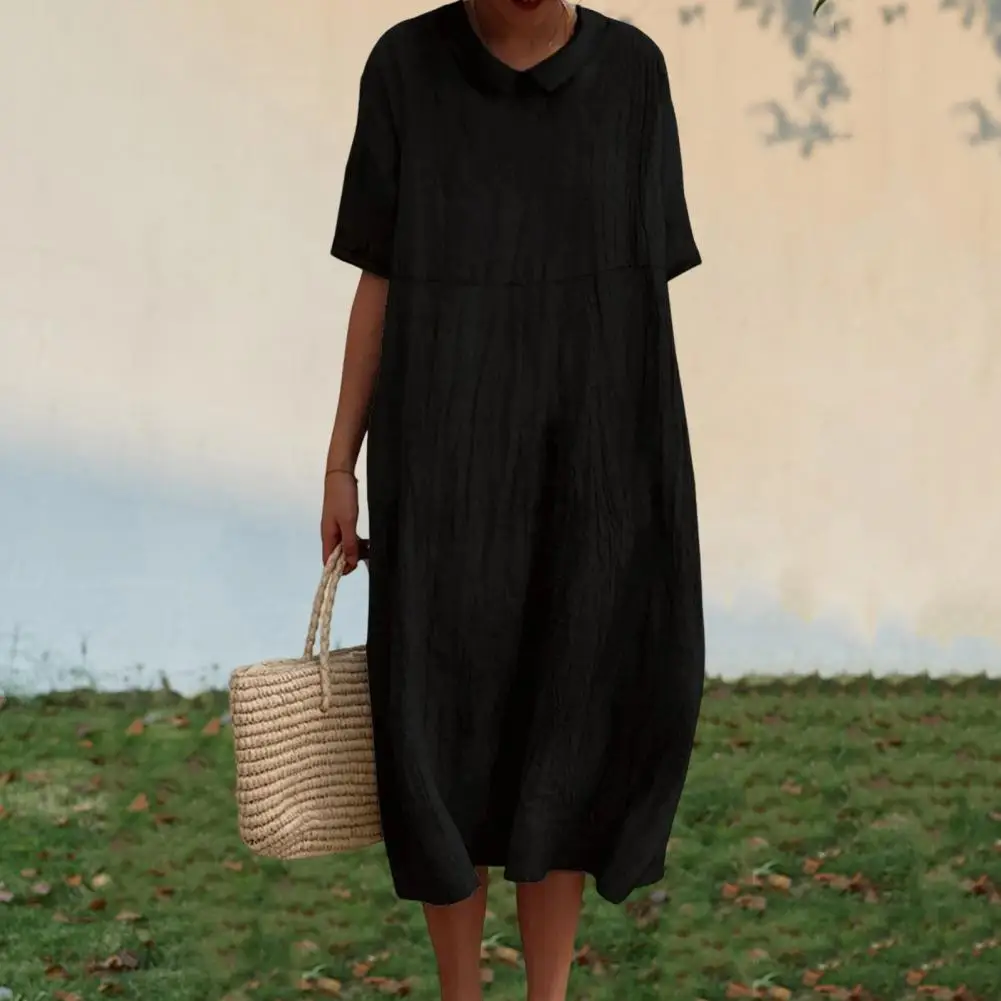 Летнее платье-миди для женщин, Стильное женское платье миди с короткими рукавами, свободный однотонный пуловер с лацканами для женщин на лето
Летнее платье-миди для женщин, Стильное женское платье миди с короткими рукавами, свободный однотонный пуловер с лацканами для женщин на лето