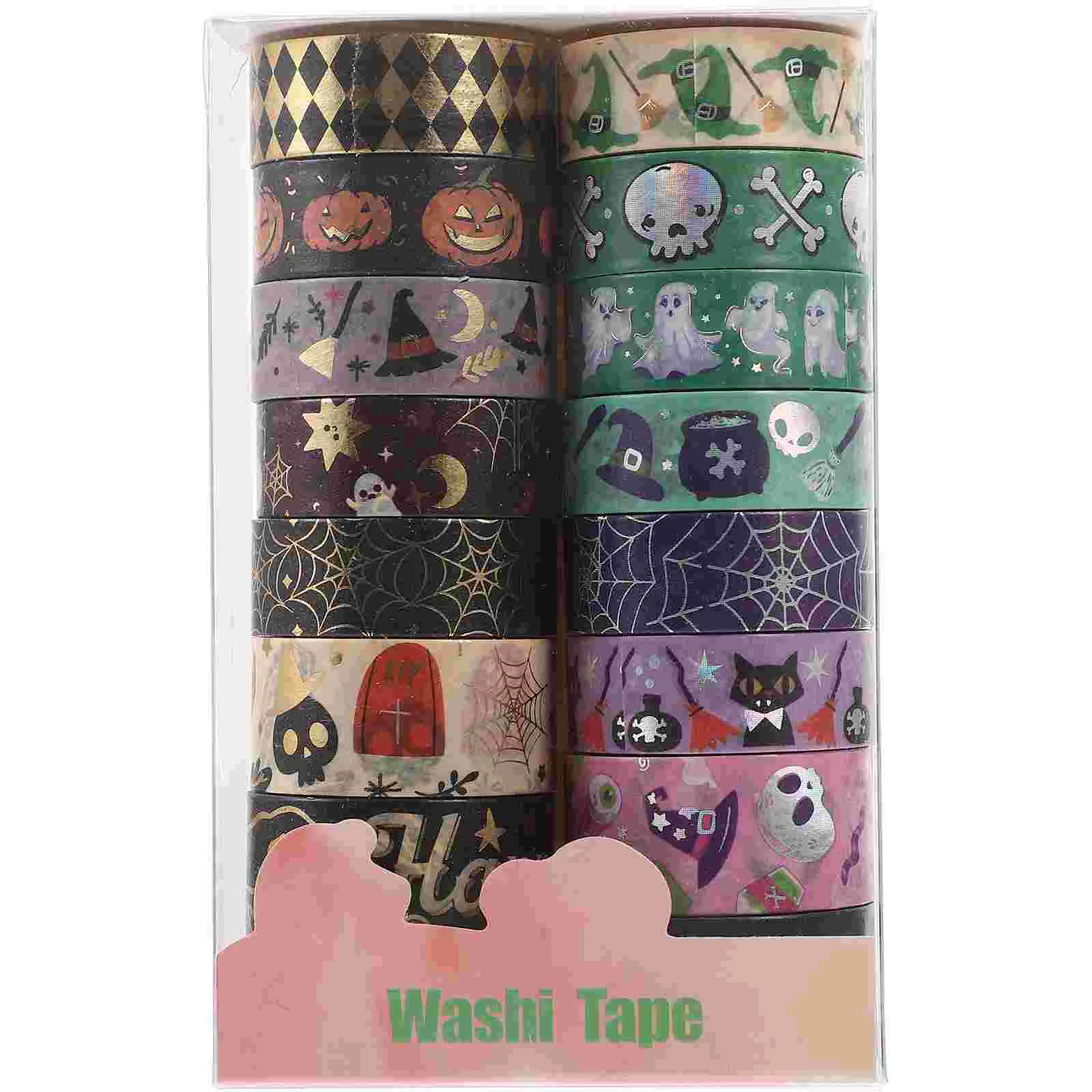 

16 Rolls Halloween Themed Washi Tape Hot Stamping and Silver Foil Collage Decorative (16pcs) Festival Tapes Cute Elements