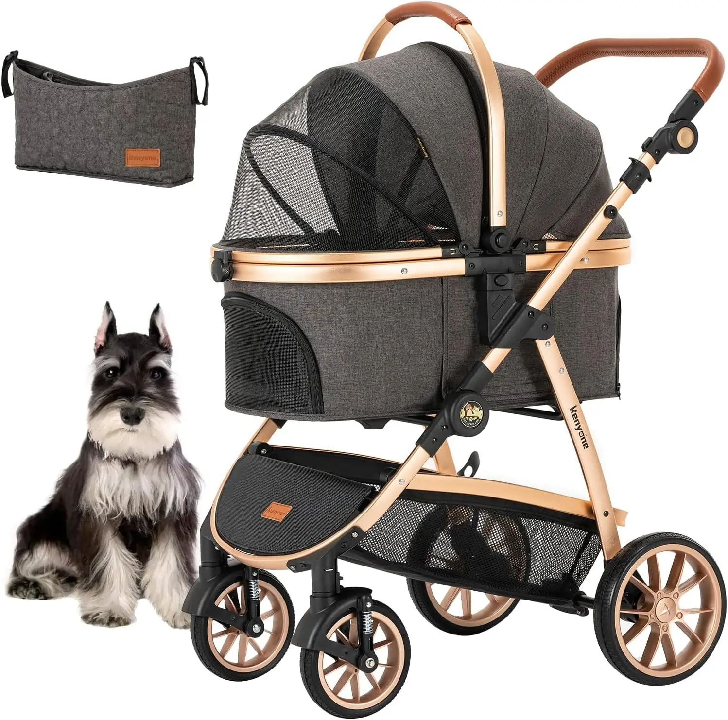 

Kenyone Pet Stroller 3 in 1 for Medium Small Size Dogs Luxury Large Cat Stroller Detachable Carrier for Puppy, Kitty, Doggie