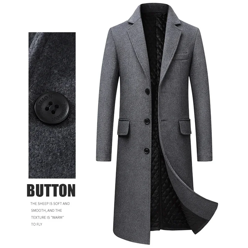 

Fashion Casual Jackets Mens Thick Wool Trench Warm Cardigans Blends Coat Windbreaker Solid X-Long Woolen Coats