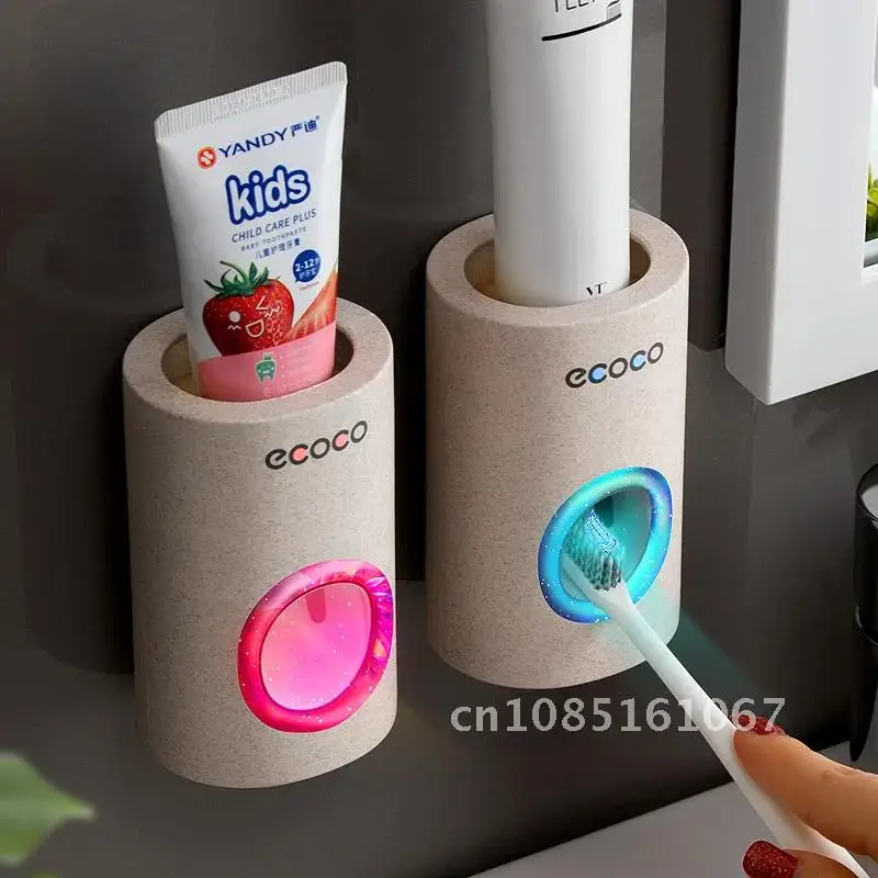 

Automatic Toothpaste Squeezer Wall Mounted Wheat Toothpaste Dispenser Home Dust-proof Toothbrush Holder Bathroom Accessories