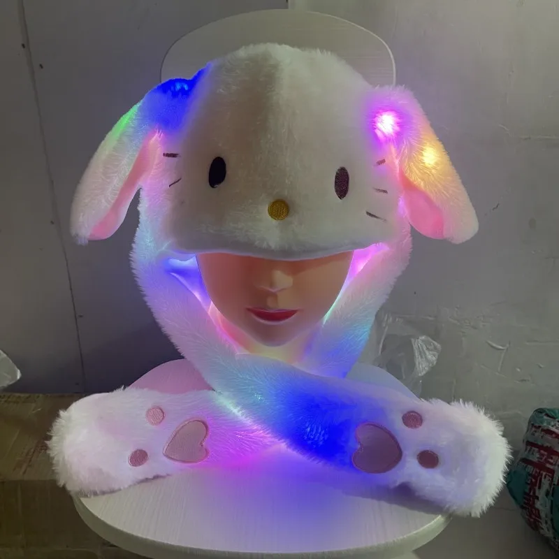 

Kawaii Sanrio Anime Glowing Plush Hat Cute Hello Kitty Kuromi Cinnamoroll Movable Ears Hat Winter Boy Girl Soft Plush Toy Gift