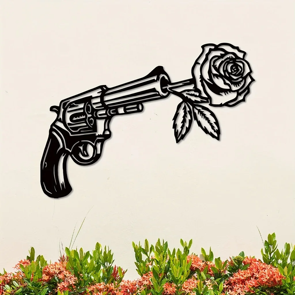 

Promotion Rose Metal Wall Hanging Decor Unique Revolver Sign Home Decor Plaque Geometric Bedroom Ornaments Cut Out Home Christma