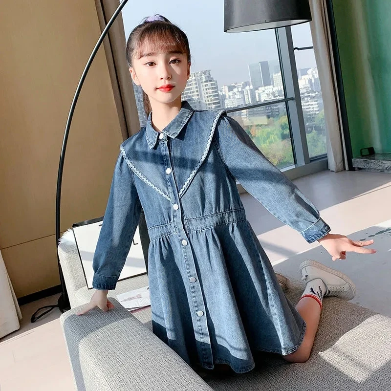 Spring Kids Toddler Long Sleeve Dresses for Girls Turn Down Collar Denim Princess Dress with Button 4-14 Year Teen Girl Clothing
Spring Kids Toddler Long Sleeve Dresses for Girls Turn Down Collar Denim Princess Dress with Button 4-14 Year Teen Girl Clothing