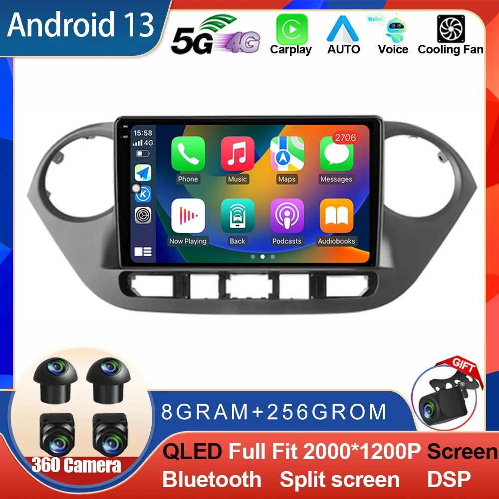 

9inch Android 13 Car Radio For Hyundai Grand i10 2014 - 201 Multimedia Player with 4G Carplay DSP & 2Din GPS Navigation QLED BT