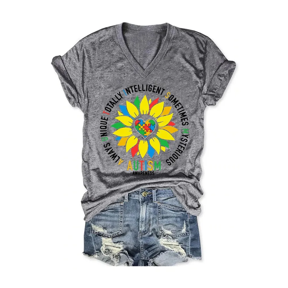 Rheaclots Women's Always Unique Totally Intelligent Sometimes Mysterious Autism Awarenss Print V-Neck Short Sleeve T-Shirt
Rheaclots Women's Always Unique Totally Intelligent Sometimes Mysterious Autism Awarenss Print V-Neck Short Sleeve T-Shirt