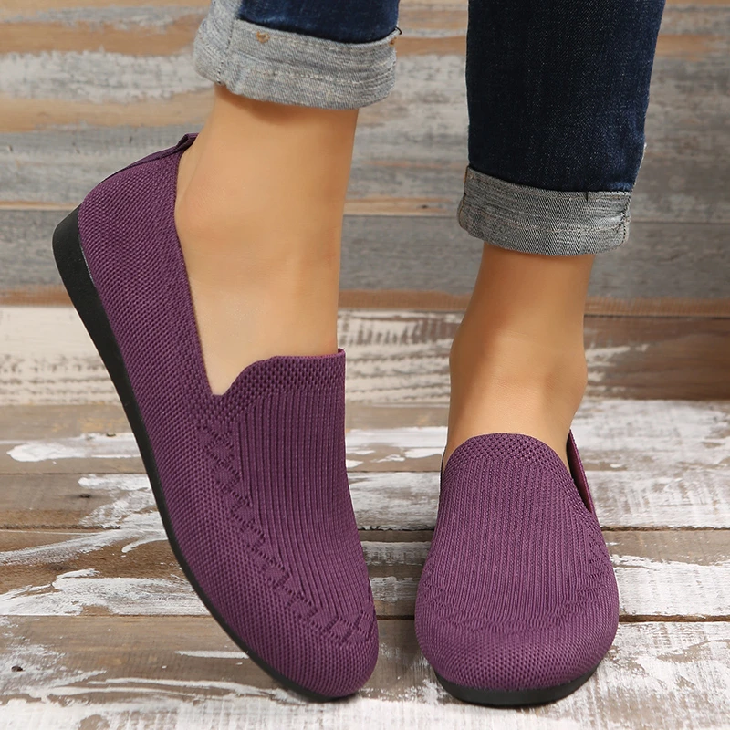 

2024 Hot Sale Shoes for Women Round Head Tennis Women Flats Light Mature Concise Loafers Soft Bottom Solid Knitted Ladies Shoes