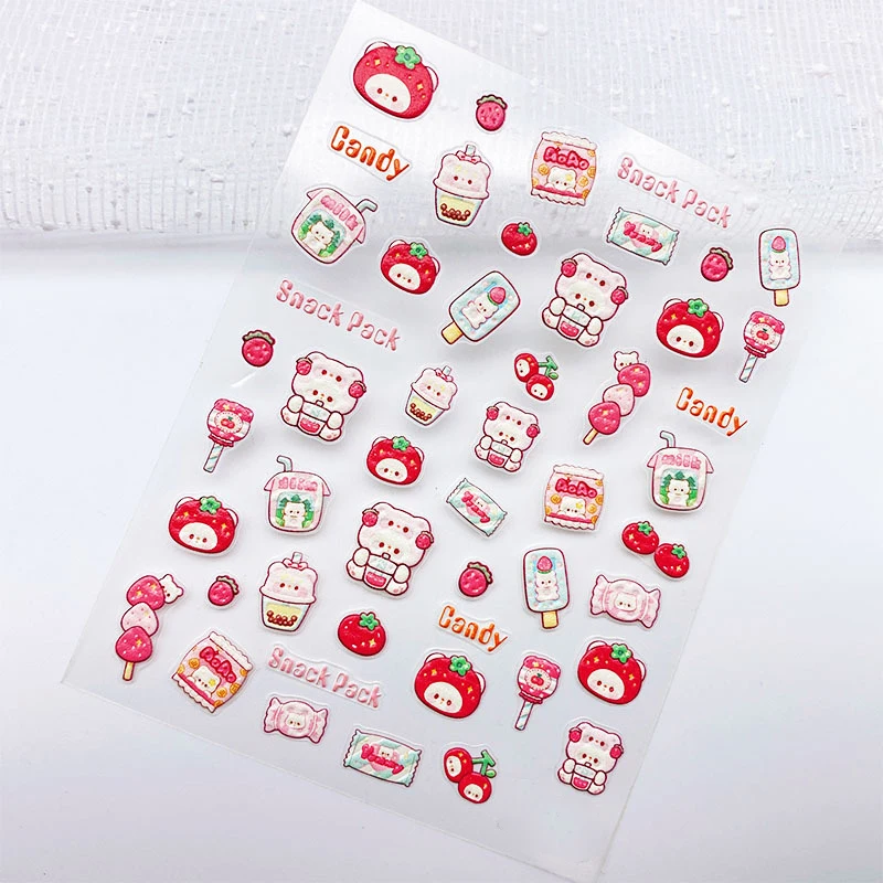 RIZZNAIL Pink Bear Embossed Cartoon Strawberry Nail Art Sticker Chibi Pet Self-Adhesive Decal for Women Manicure Decoration
RIZZNAIL Pink Bear Embossed Cartoon Strawberry Nail Art Sticker Chibi Pet Self-Adhesive Decal for Women Manicure Decoration
