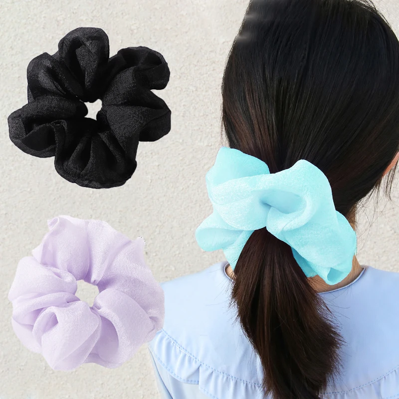 

New Large Ruched Scrunchie Summer Solid Big Organza Hair Ring Women Elastic Hair Band Ponytail Holder Rope Headwear for Girl