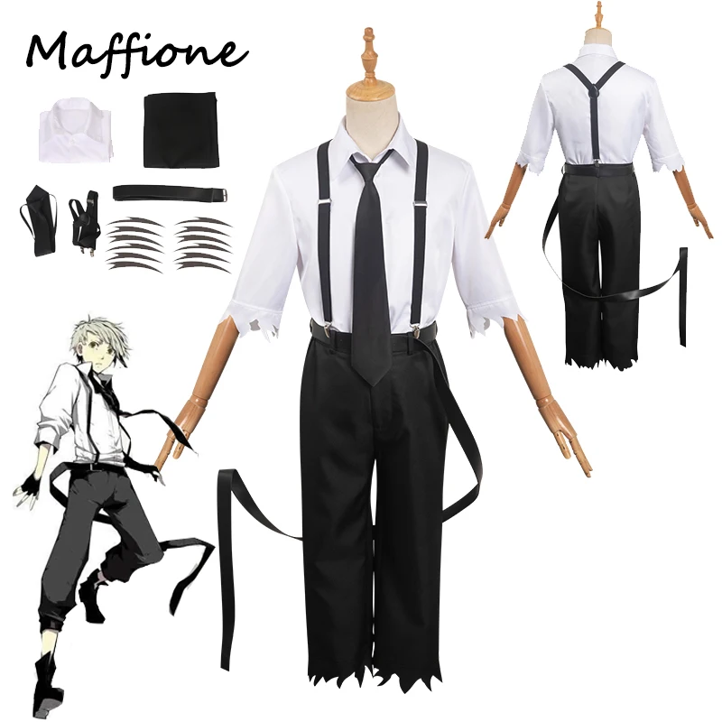 

Anime Bungo Stray Dogs Nakajima Atsushi Cosplay Men Costume Tops Shirt Pants Tie Outfits Uniform Halloween Party Disguise Suit