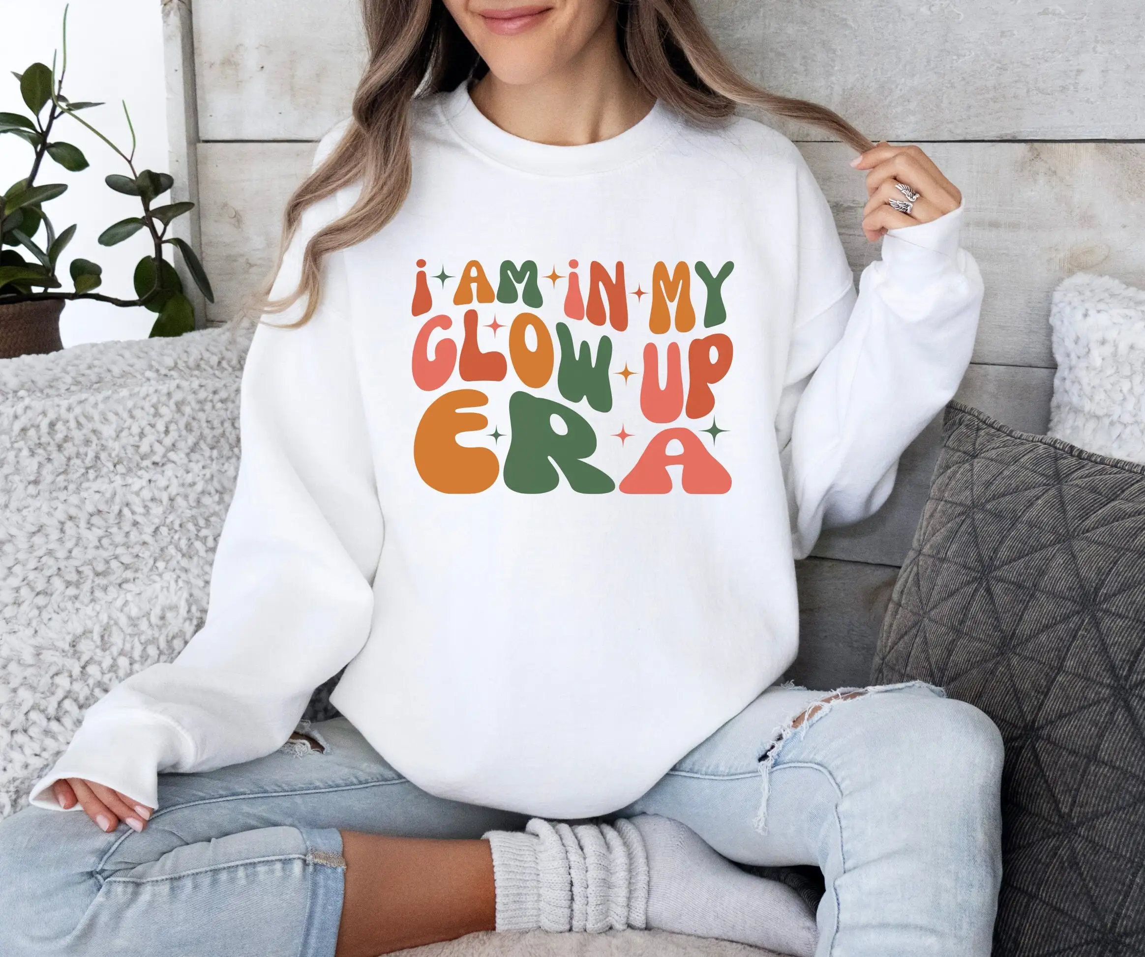 

2024 New Fashion Holiday All Match Female Clothes I Am in My Glow Up Era Slogan Women Sweatshirt Trend Trip Casual Girl Tops