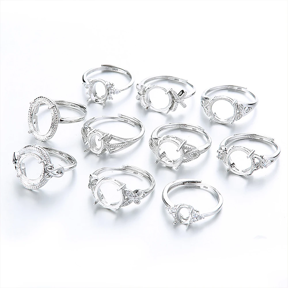 

7x9 10x10 10x14 MM Silver Plated Opening Women Men Blanke Ring Bracket Tray DIY Setting Jewelry Findings Making Accessories